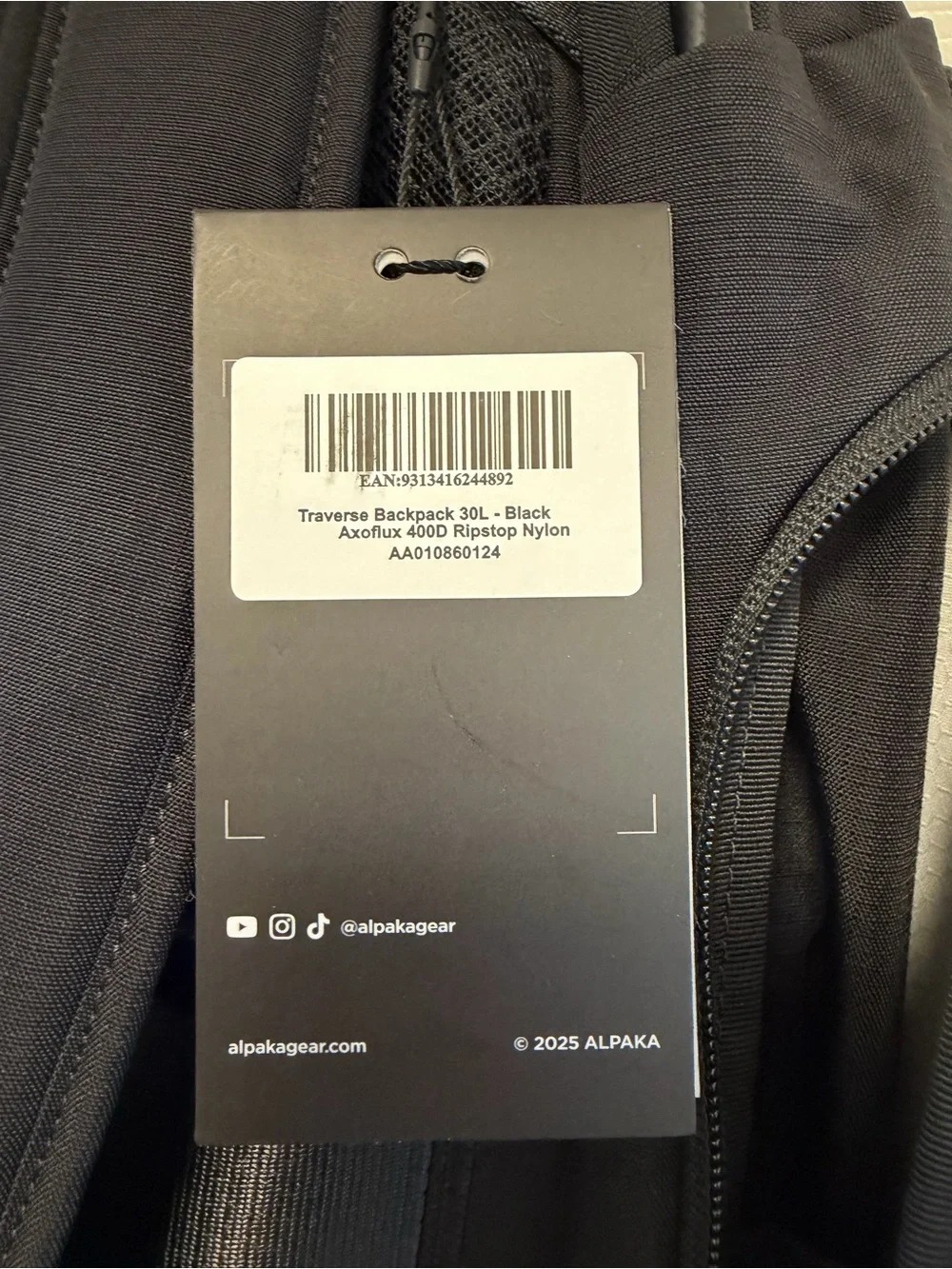 Alpaka Traverse Travel Backpack 30L  Black Axoflux 400D Ripstop Nylon